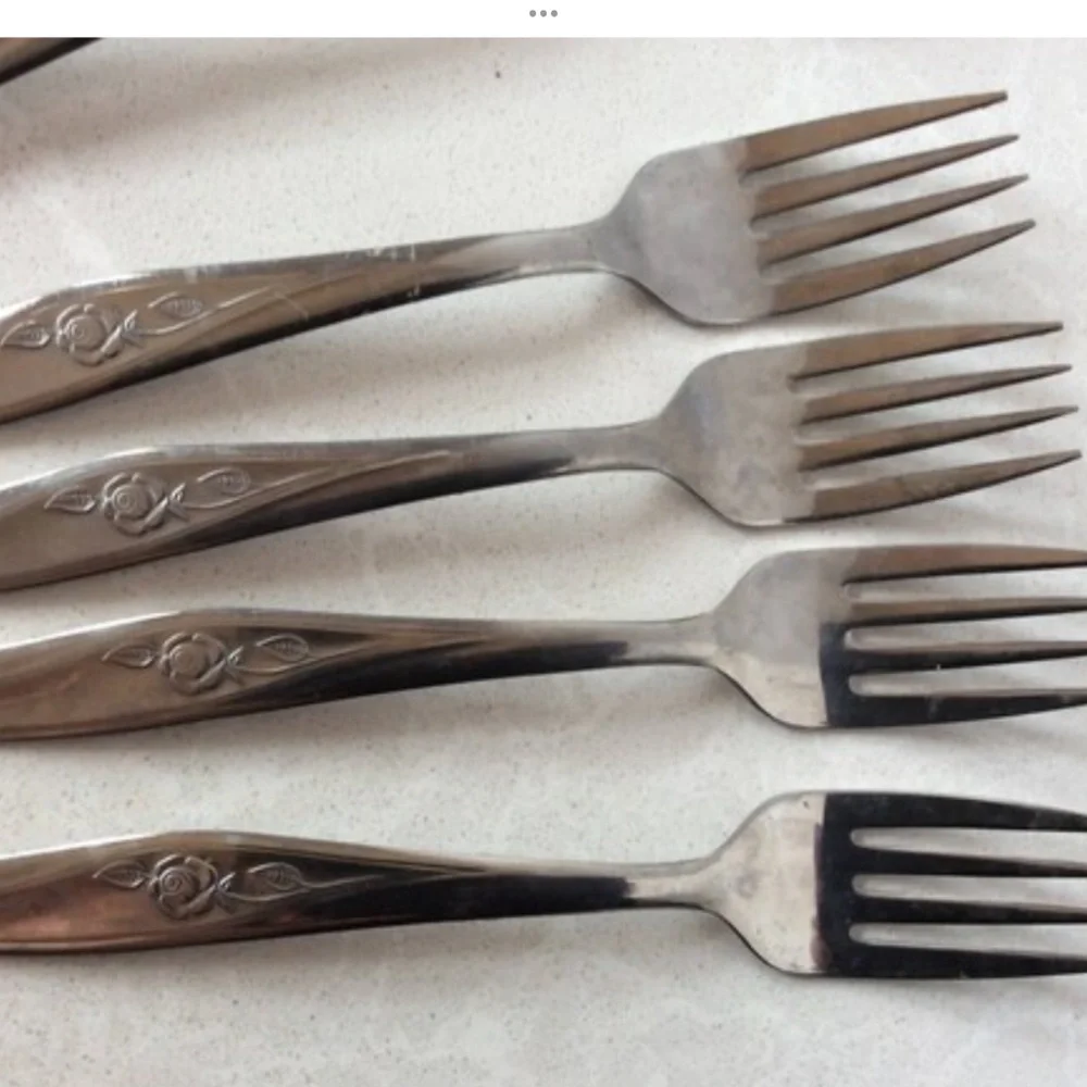 Vintage Utica Cameo Rose Fork Set 8 Salad Forks and 1 Serving Fork 9 Piece Steel